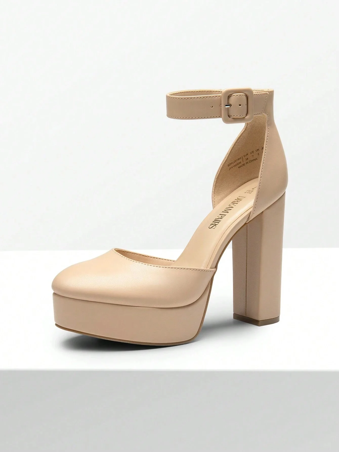 SHEIN Zapatos de tacón alto y grueso para mujer, elegantes, de color liso, con plataforma - Imagen 4