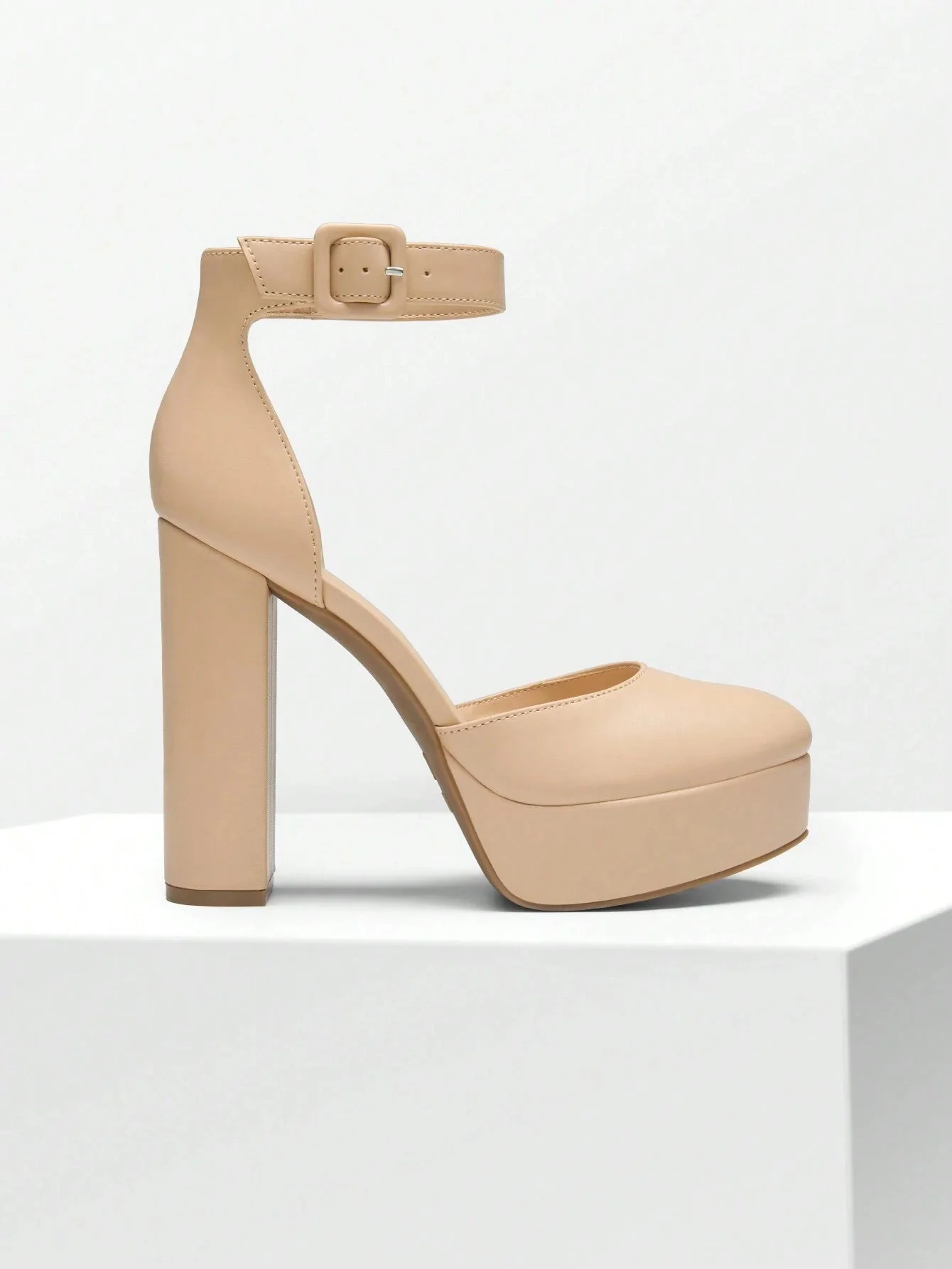 SHEIN Zapatos de tacón alto y grueso para mujer, elegantes, de color liso, con plataforma - Imagen 7
