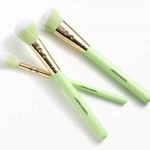 SLMISSGLAM Juego de 3 cepillos verdes, cepillo de colorete redondo, de contorno y mezcladores