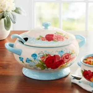 Sopera de cerámica azul turquesa Sweet Rose de 3,17
