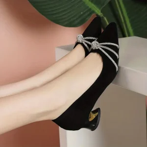 Tacones Altos para Mujer con Pedrería, Zapatos de Tacón Bajo Negros y Elegantes