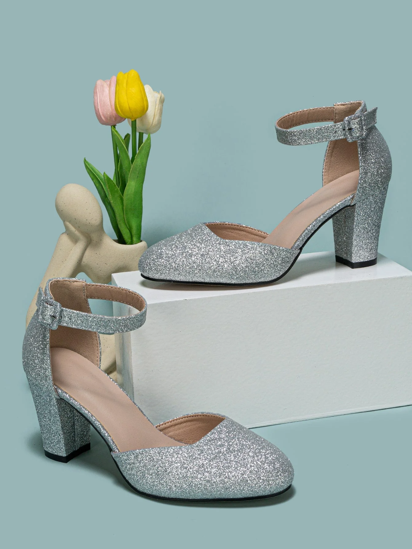 Tacones de mujer con punta redonda y tacón grueso, diseño calado, elegante para mujer - Imagen 3
