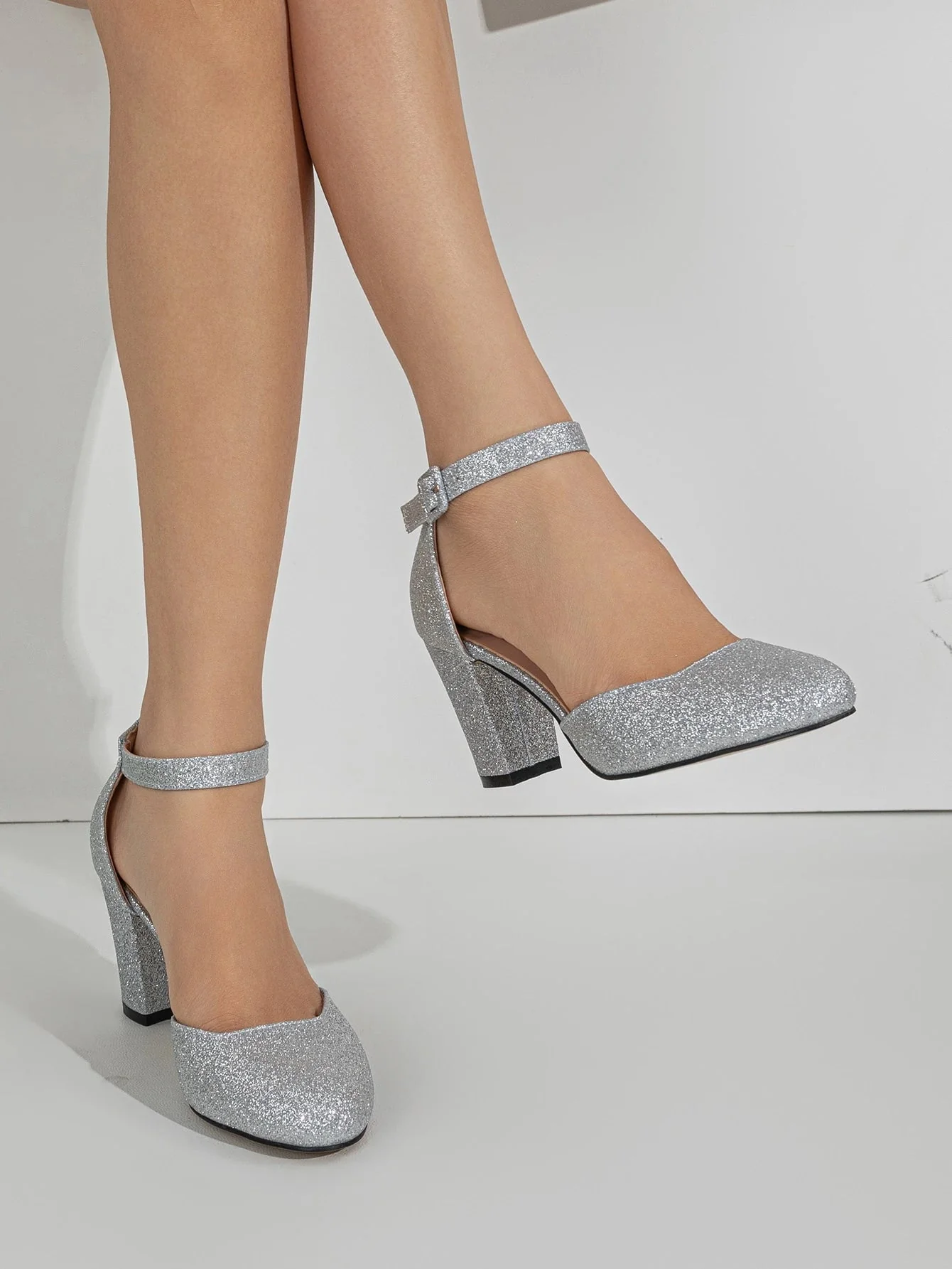 Tacones de mujer con punta redonda y tacón grueso, diseño calado, elegante para mujer - Imagen 8