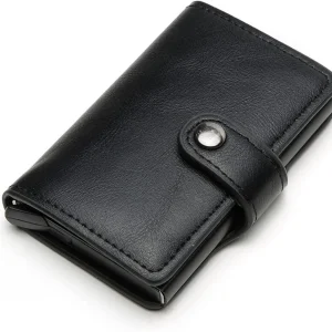 Tarjetero para hombre, diseño vintage para tarjetas de crédito, portatarjetas automático de piel