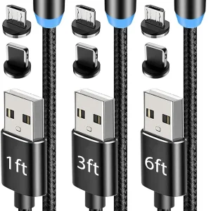 Terasako Paquete de 3 cables de carga magnéticos [1 pie/3/6 pies], cable de carga