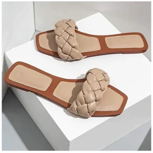 Trish Lucia Sandalias planas con puntera abierta cuadrada para mujer, pantuflas( ROTA)